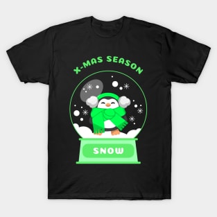 Xmas Season Snow Penguin (Green) T-Shirt